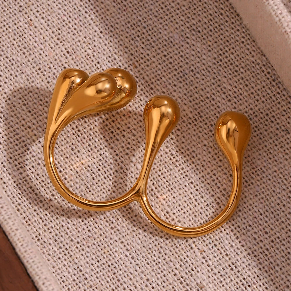 18K Gold Plated Adjustable Party Style Ring - Double Open 18K Gold Plated Adjustable Party Style Ring - Double Open